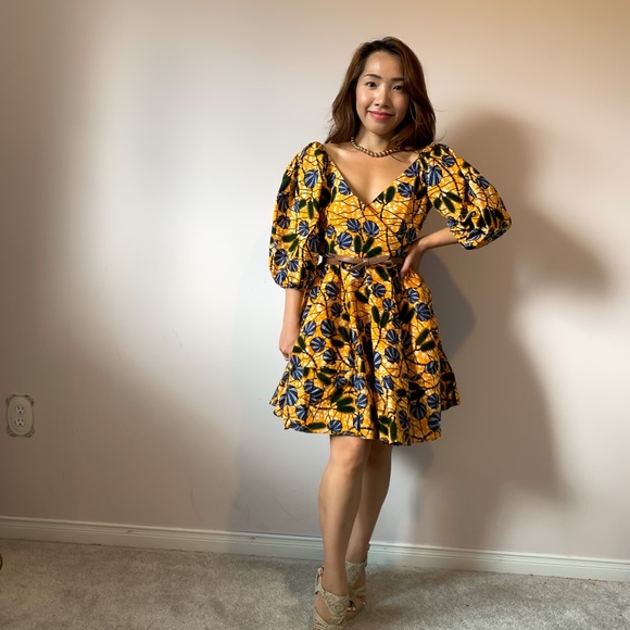 ORANGE MINI FLORAL DRESS PRINTS PATTERN POCKETS SIDE small - Picture 6 of 8